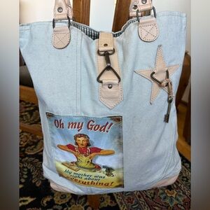 Vintage Addiction Denim Leather Tote New “My mother was right about everything”
